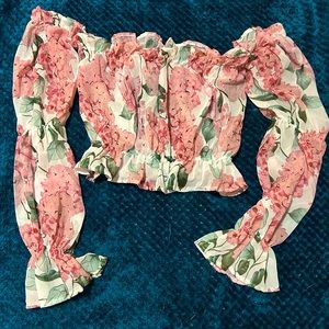 Off the shoulder, flowery top size medium